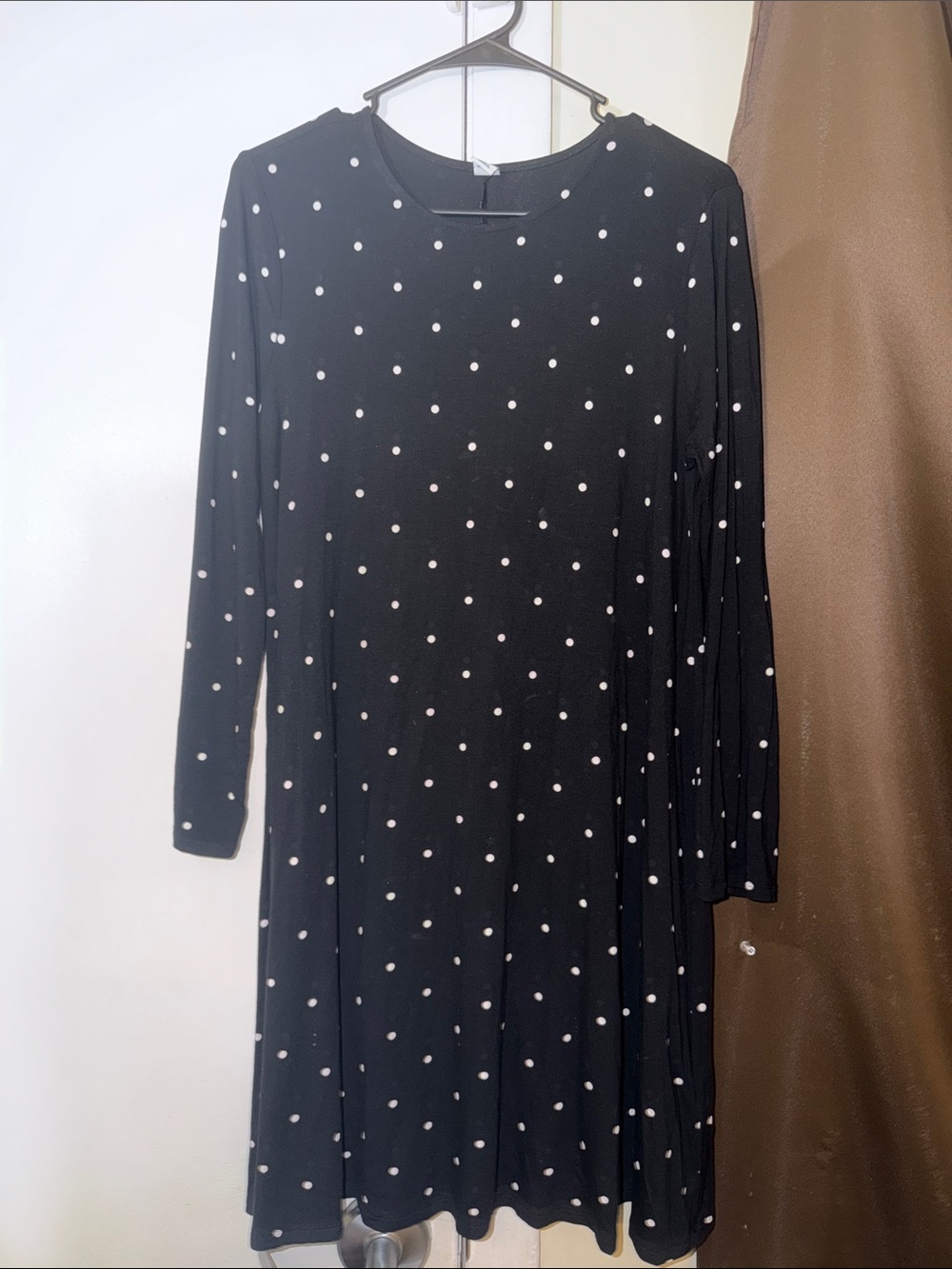 Old Navy Black Dress with White Polka Dots - Long Sleeve